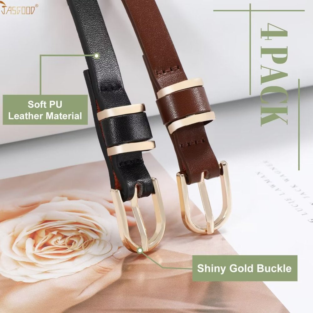 4Packs Women'S Skinny Leather Belt Thin Waist Belts for Pants Jeans Dresses