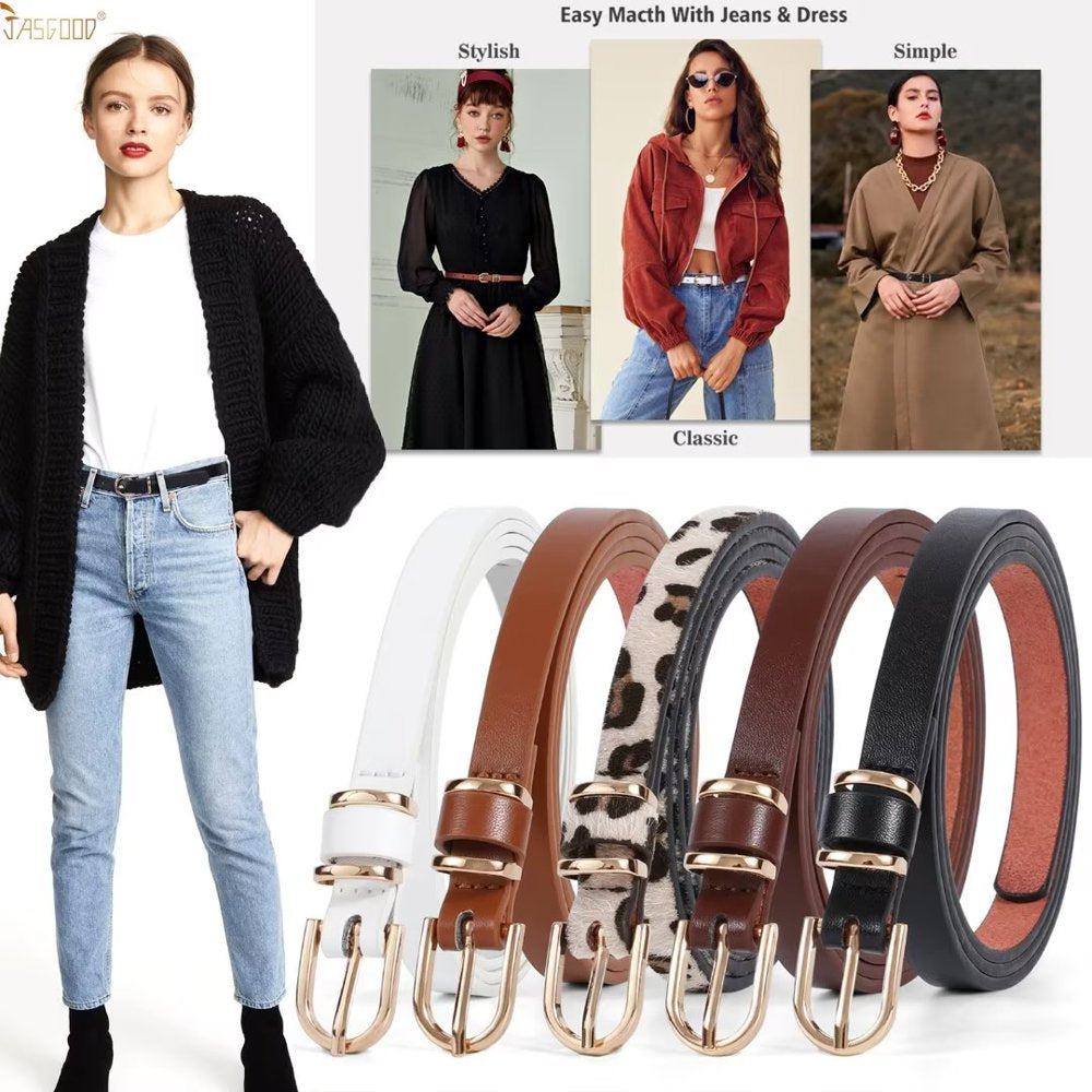 4Packs Women'S Skinny Leather Belt Thin Waist Belts for Pants Jeans Dresses